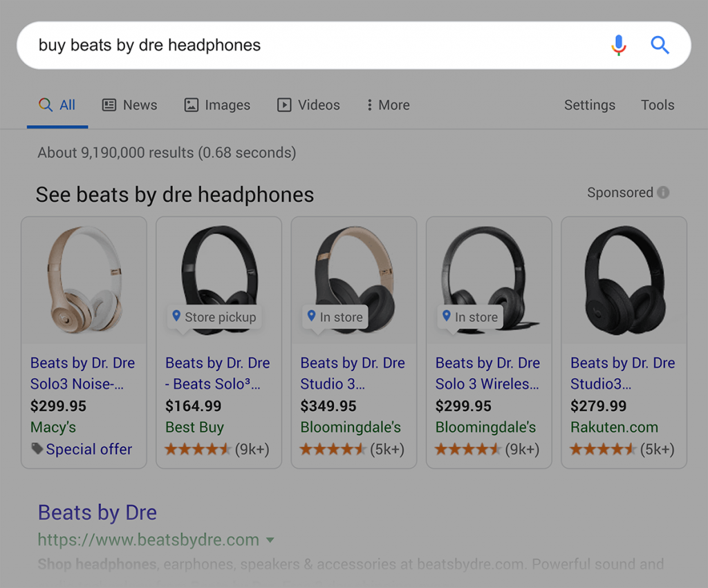 جستجوی گوگل در رابطه با خرید هدفون beats