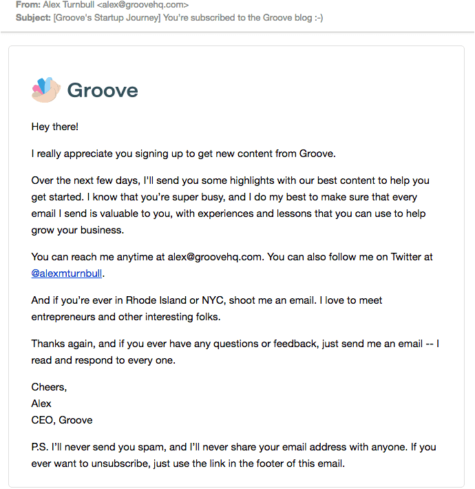 onboarding-email-from-Groove-Personalized-Content